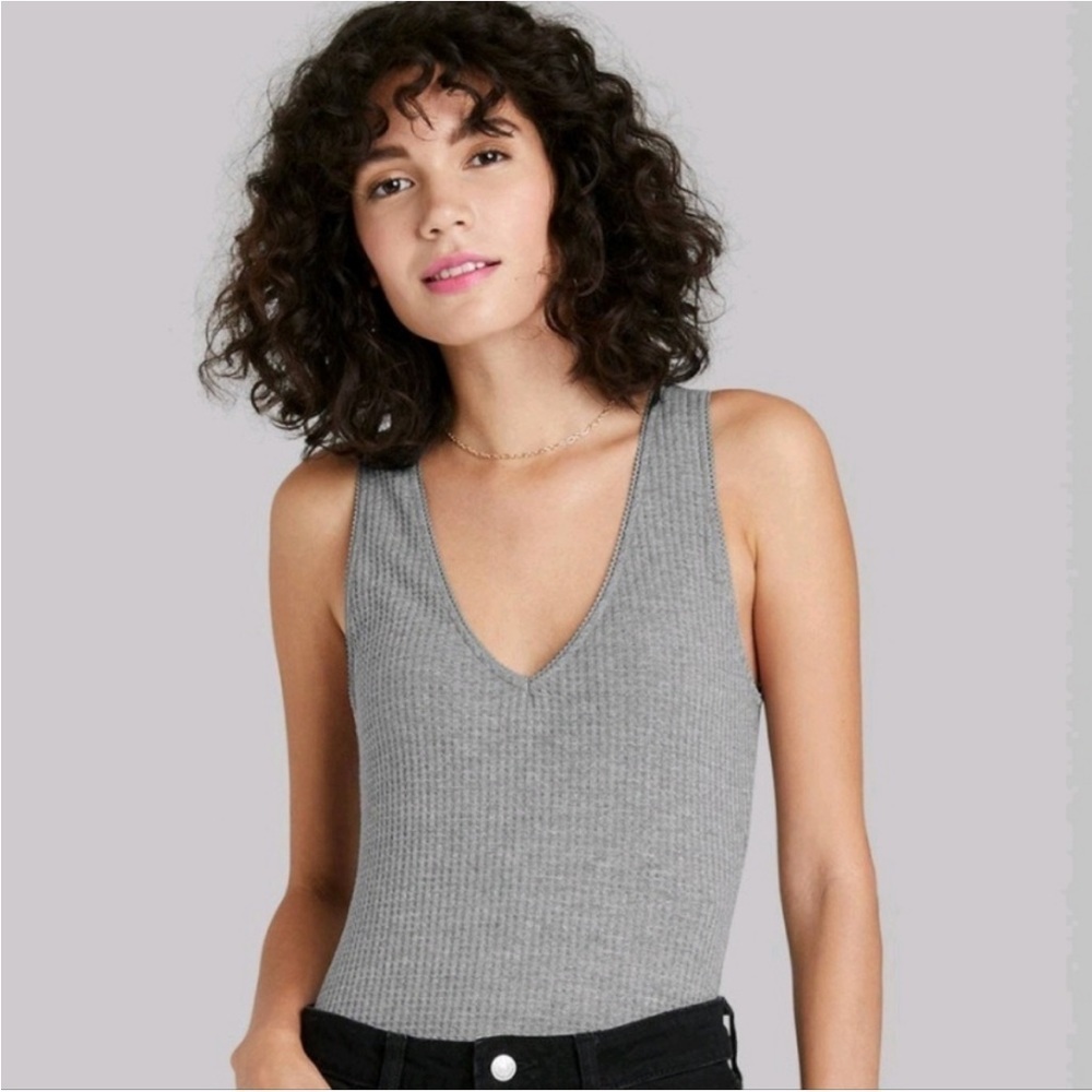 NWT⛱️Wild Fable - Grey Waffle Tank Bodysuit - XL